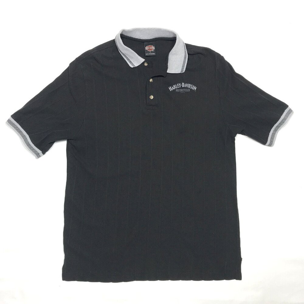 Harley-Davidson Ribbed Ringer Short Sleeve Polo Shirt Mens Large L Black VTG 90s